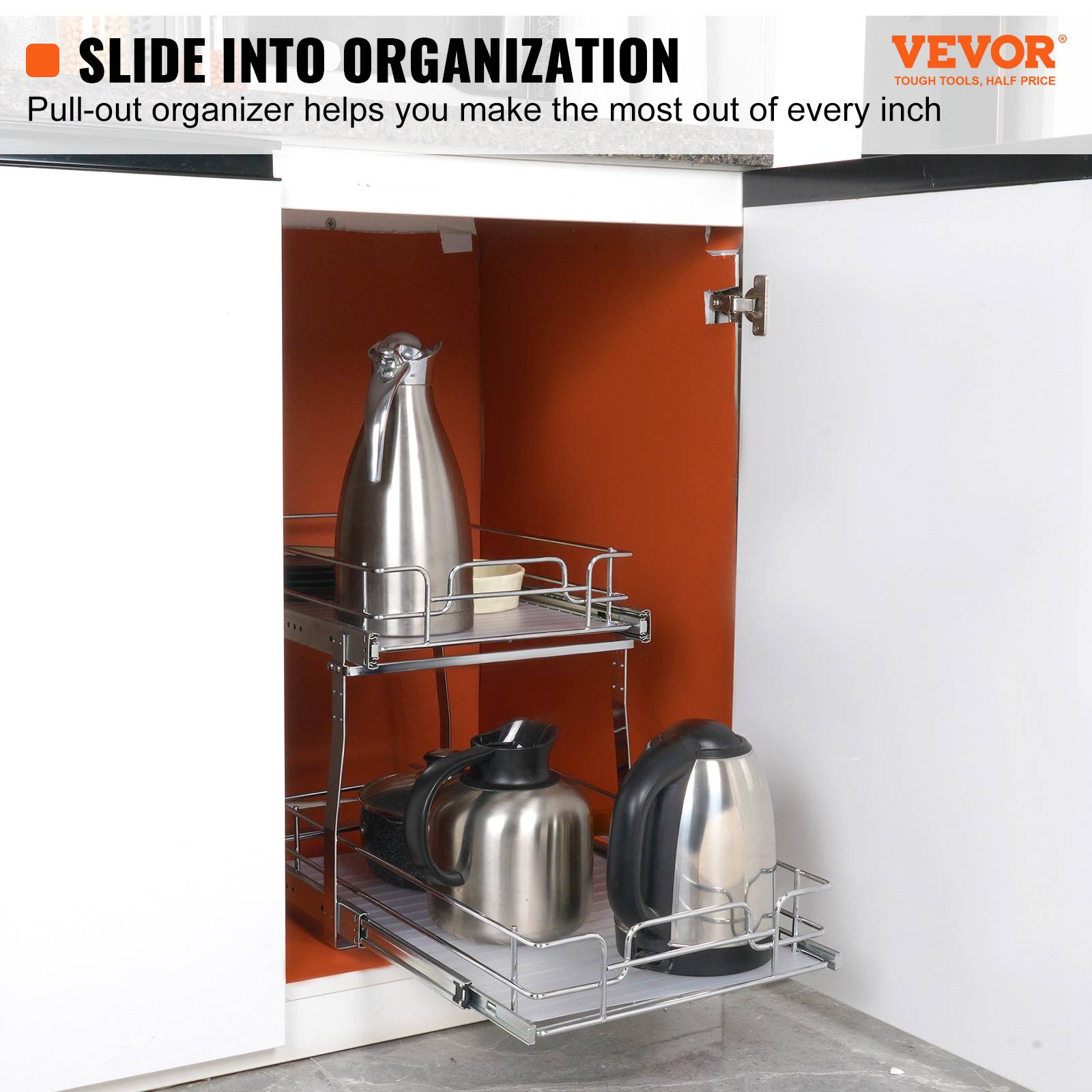 Vevor - VEVOR étagère coulissante 2 étages 355x539x383 mm, acier chromé, charge 30 kg, rangement sous évier pour placard 385x569x483 mm - Image 2