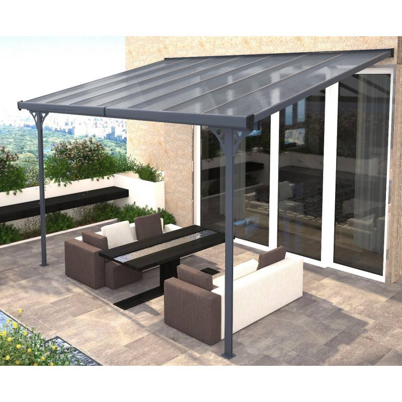 X-Metal - Pergola adossée ajustable aluminium 13,3 m² anthracite polycarbonate 6mm X-Metal - Image 1