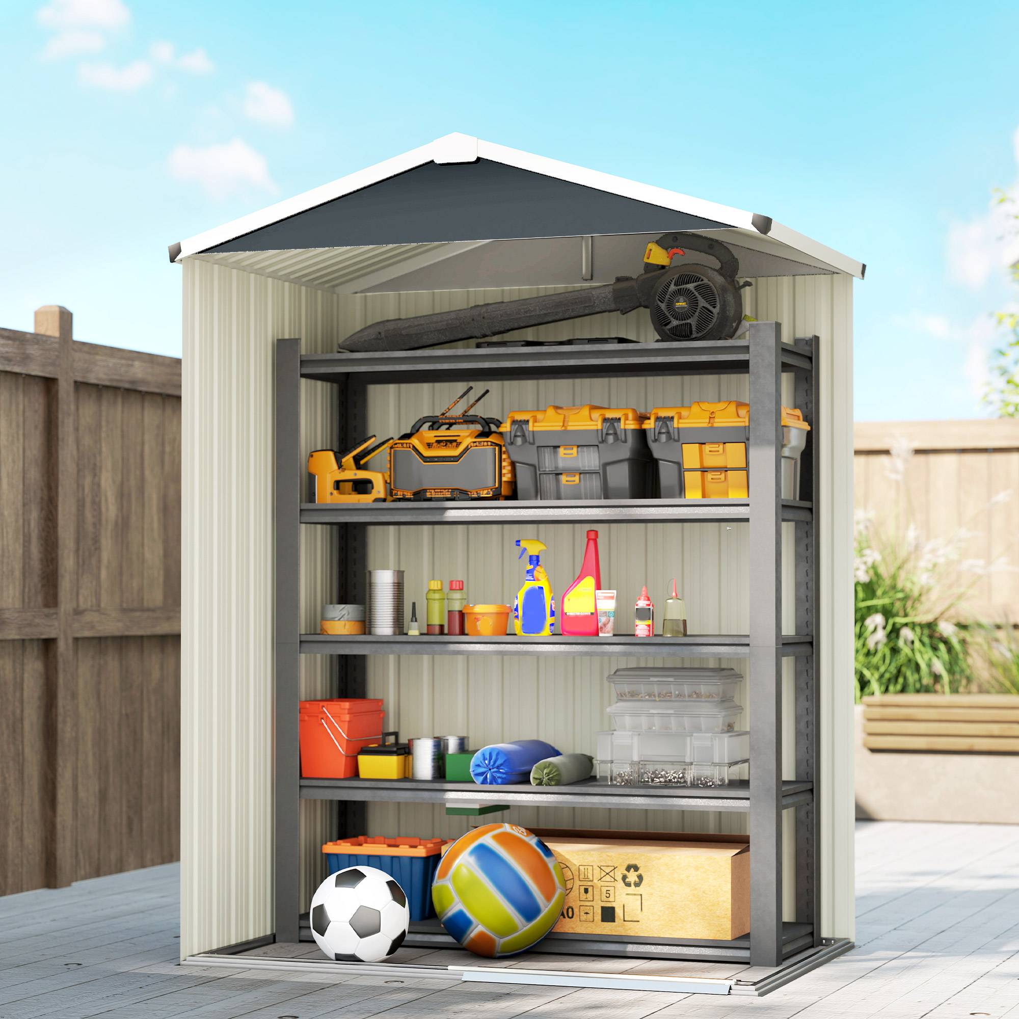ComfortXL - Cabanon extérieur métal acier galvanisé rangement outils 136x87x179cm gris foncé - ComfortXL Outdoor Living - Image 9