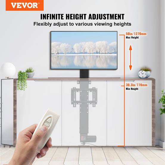 VEVOR Support mural TV motorisé, écrans 28-32". Charge 60kg, hauteur réglable 77.4-127.4cm. - Image 2