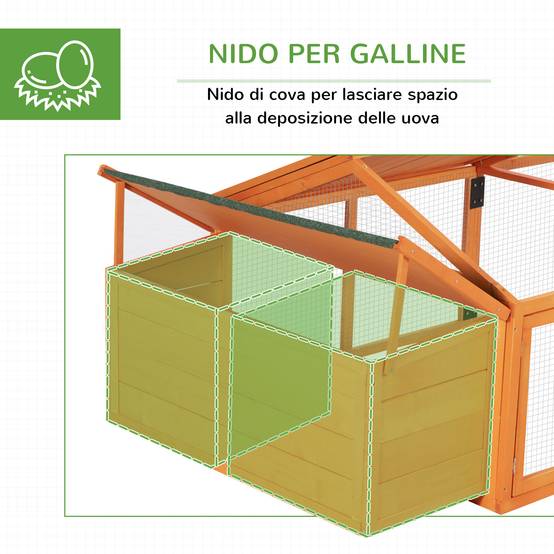 Poulailler en bois pour 4 à 8 poules, avec grillage et toit ouvrant, 240 x 112,5 x 76 cm, orange - Image 9