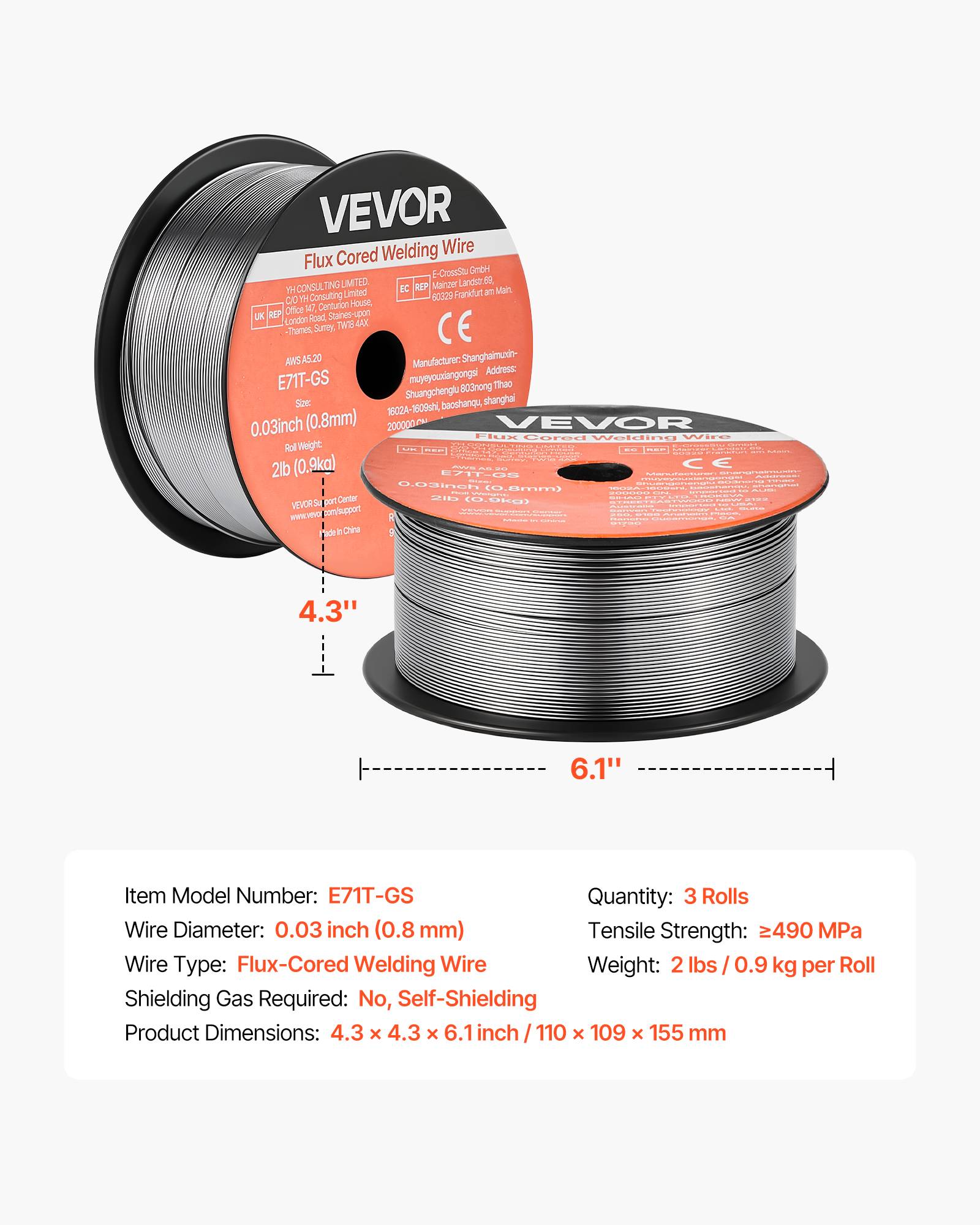 Vevor - VEVOR Fil fourré sans gaz 0,8 mm - 3 bobines de 0,9 kg, E71T-GS, pour acier doux, toutes positions, usage extérieur. - Image 6