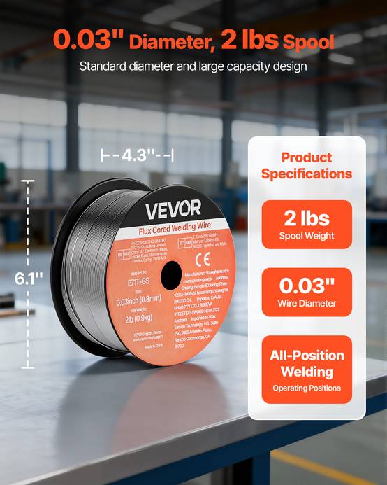 Vevor - VEVOR Fil fourré sans gaz 0,8 mm - 3 bobines de 0,9 kg, E71T-GS, pour acier doux, toutes positions, usage extérieur. - Image 2