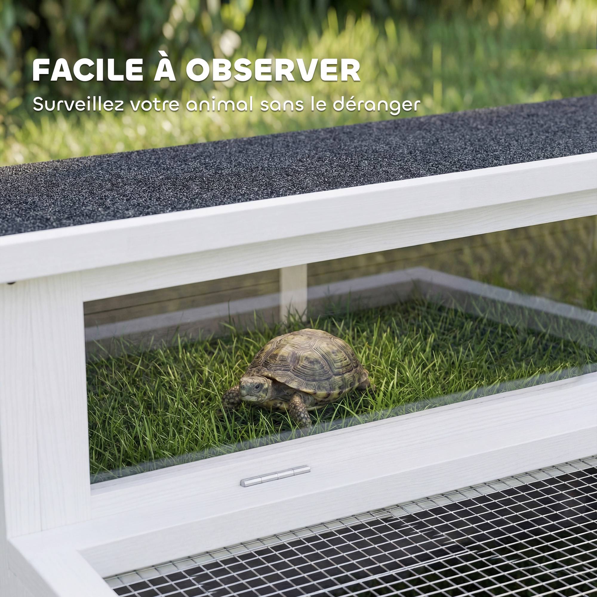 Sans Marque - Maison Tortue Terrestre Habitat 2 Zones avec Double Toit Ouvrant Bitumé et Grillagé Fenêtre 113x106,5x44,5cm Gris Foncé - Image 10