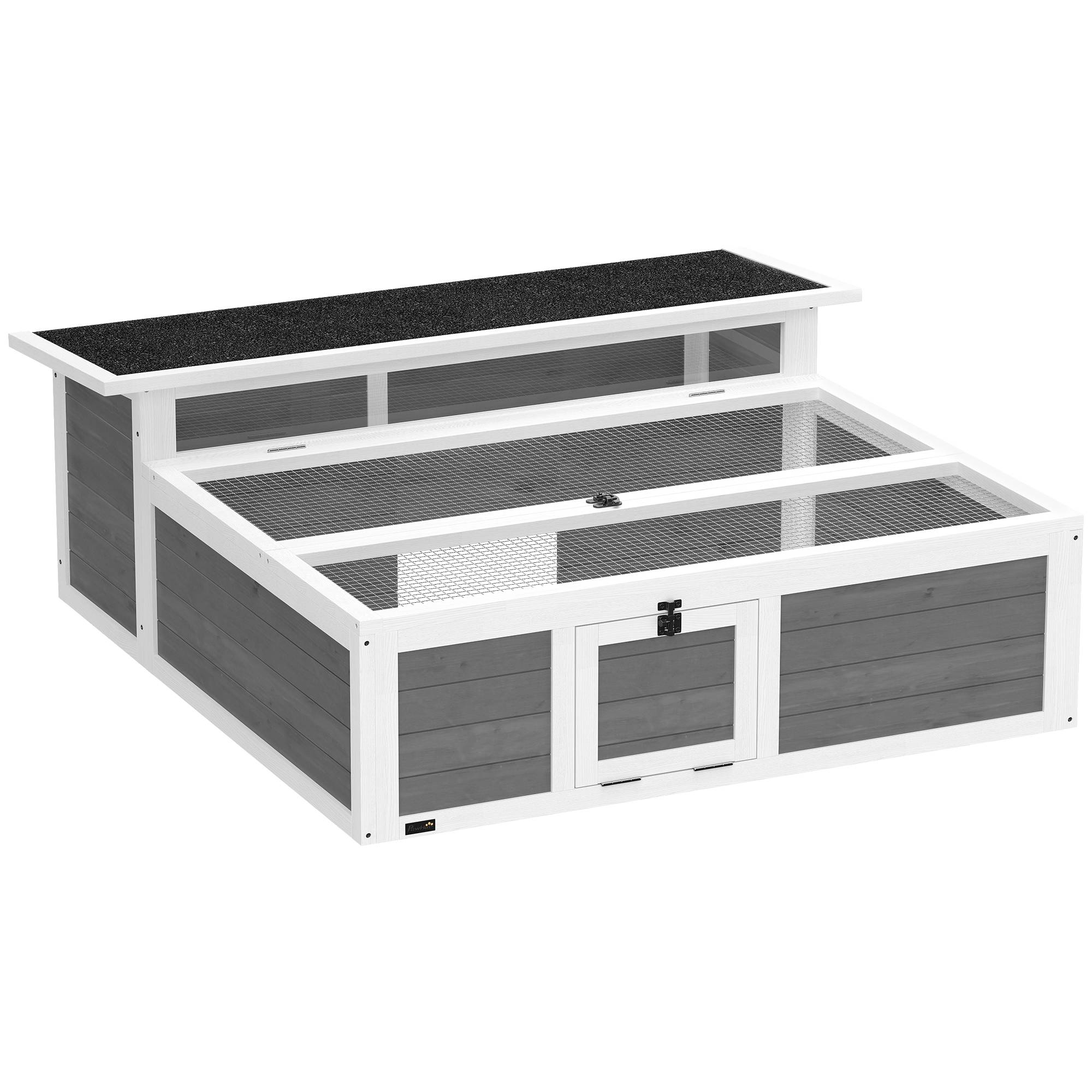 Sans Marque - Maison Tortue Terrestre Habitat 2 Zones avec Double Toit Ouvrant Bitumé et Grillagé Fenêtre 113x106,5x44,5cm Gris Foncé - Image 1