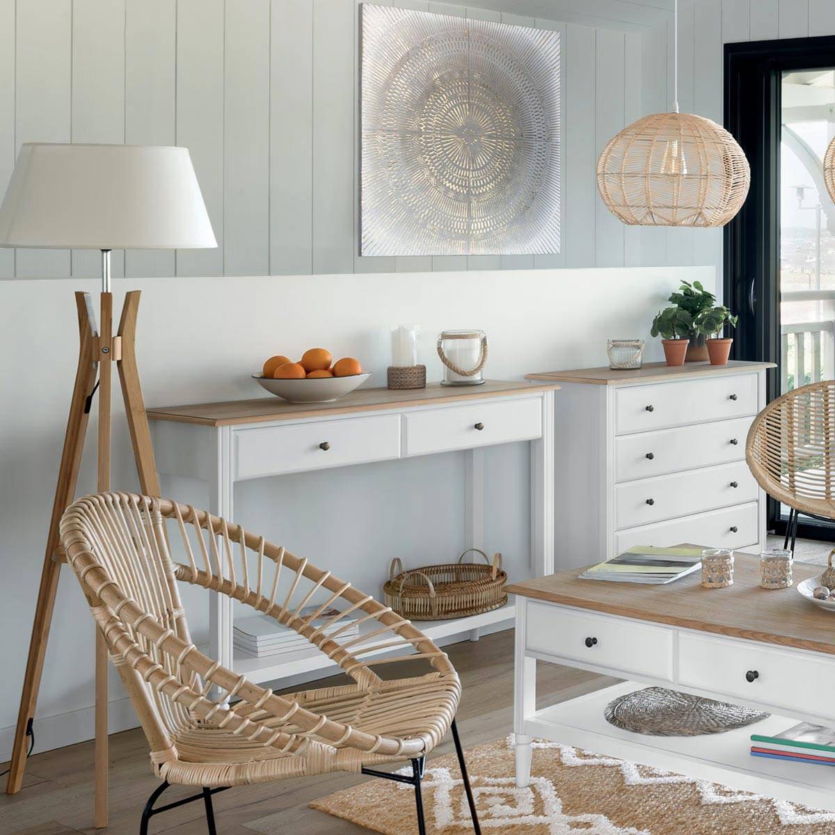 Lampadaire trépied bambou Kalo blanc Atmosphera - Image 6