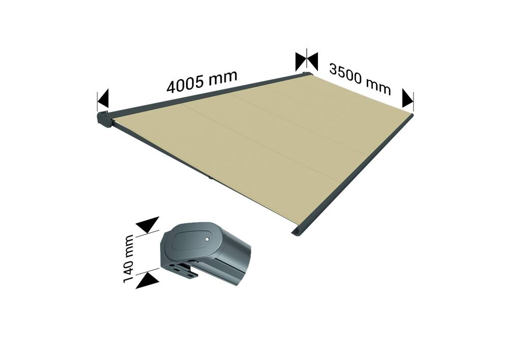 Ombrazur - Store banne Coffre intégral PROTECT 2 Gris Anthracite 4,05x3,50m Motorisé à  télécommande - Toile Ecrue OMBRAZUR - Image 4