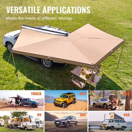 VEVOR Auvent voiture rétractable 270° 2.5m, PU UV50+, résistant, avec sac, pour SUV, camping-cars. - Image 6