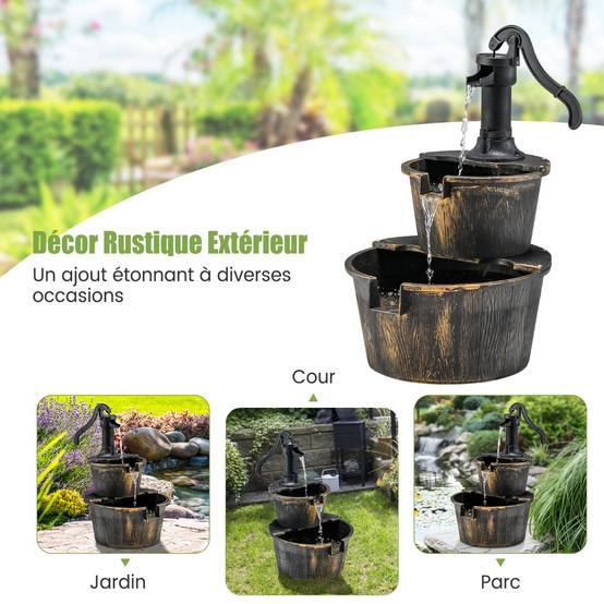 Fontaine de Jardin Décorative d’ Extérieure à 2 Étages en PP avec Pompe Puissante Ecoulement d’Eau Réglable Vintage - Image 8