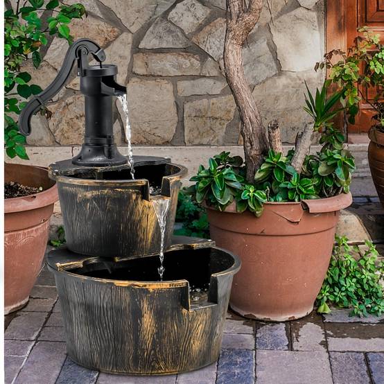 Fontaine de Jardin Décorative d’ Extérieure à 2 Étages en PP avec Pompe Puissante Ecoulement d’Eau Réglable Vintage - Image 2