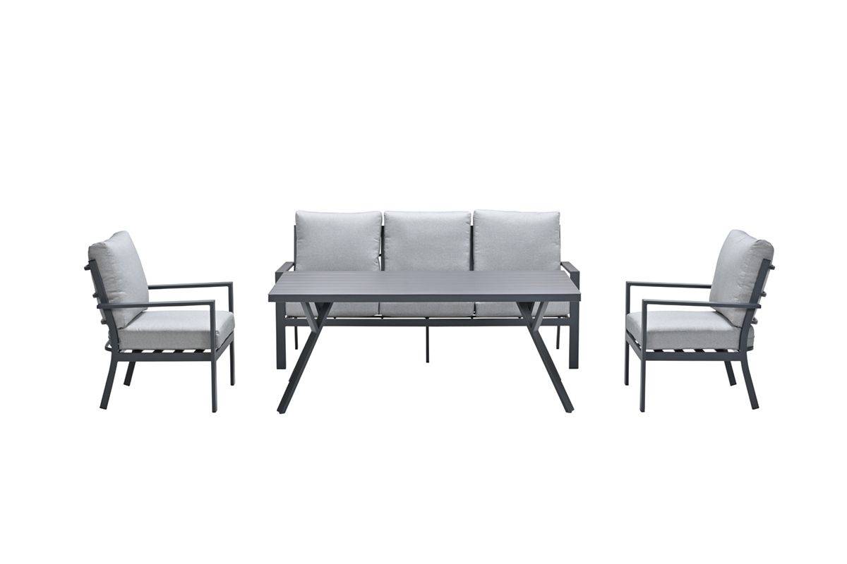Garden Impressions - Ensemble salon de jardin Sergio - table haut - 4 pièces-noir- gris clair - Image 1
