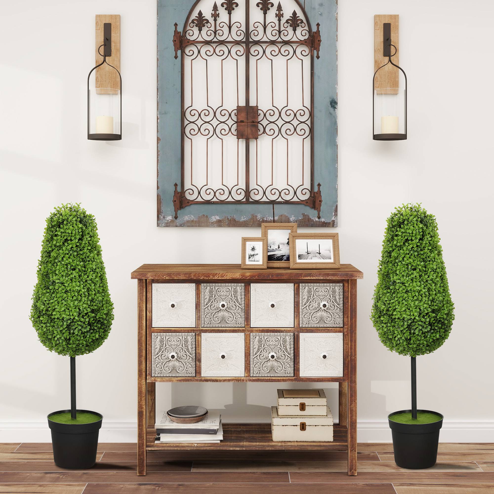 Sans Marque - Lot 2 plantes artificielles buis 90 cm forme larme plastique pot décoration moderne - Image 4