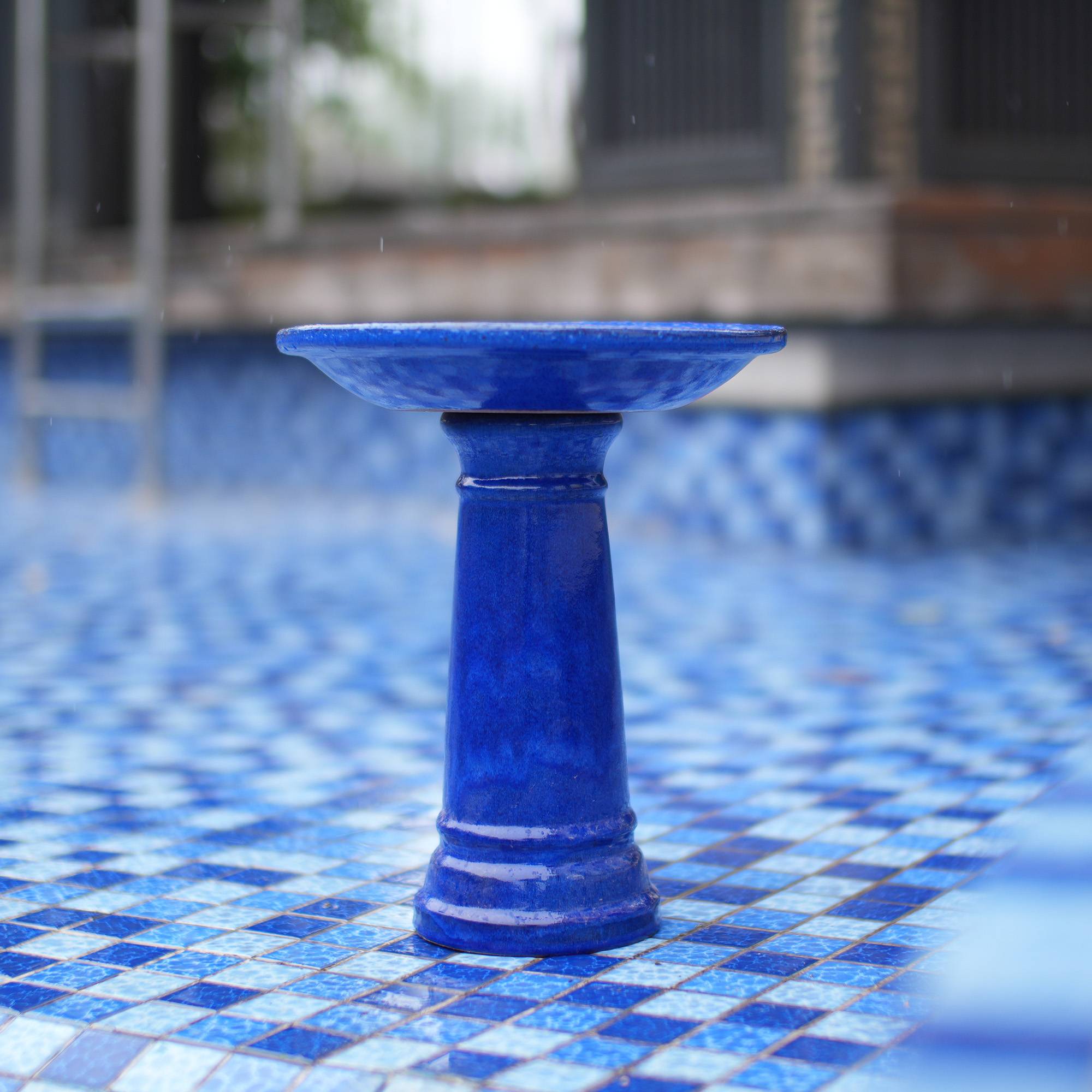 ComfortXL - Bain d’oiseaux en grès Ø 31,5 x H 38 cm bleu roi pour jardin balcon sur pied - ComfortXL Outdoor Living - Image 5