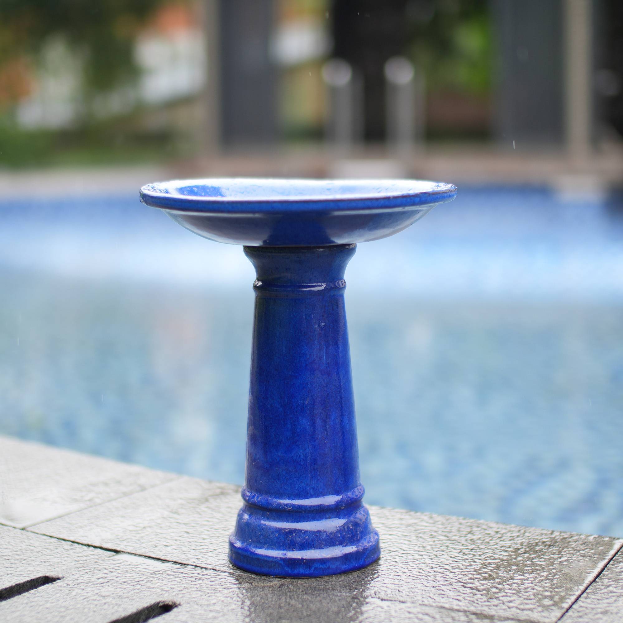 ComfortXL - Bain d’oiseaux en grès Ø 31,5 x H 38 cm bleu roi pour jardin balcon sur pied - ComfortXL Outdoor Living - Image 6