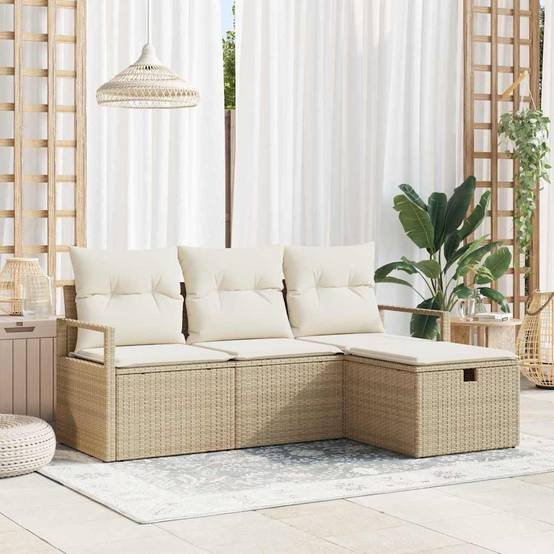 Mobilier Balcon 4 pcs Polyrotin Beige avec Rangement Astucieux et Confort pour Petit Jardin – ComfortXL Outdoor Living - Image 1