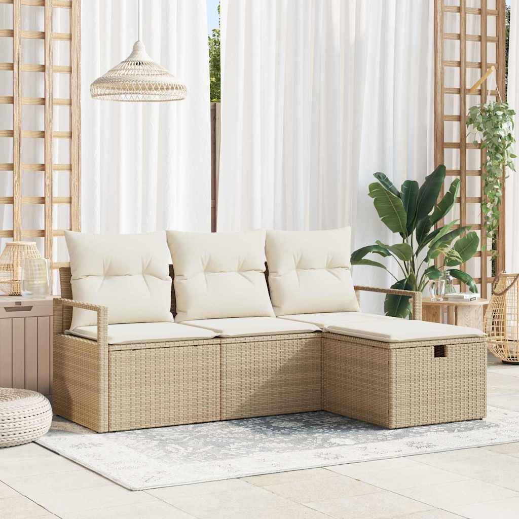 Mobilier Balcon 4 pcs Polyrotin Beige avec Rangement Astucieux et Confort pour Petit Jardin – ComfortXL Outdoor Living - Image 1