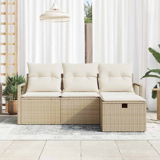 Mobilier Balcon 4 pcs Polyrotin Beige avec Rangement Astucieux et Confort pour Petit Jardin – ComfortXL Outdoor Living - Image 3