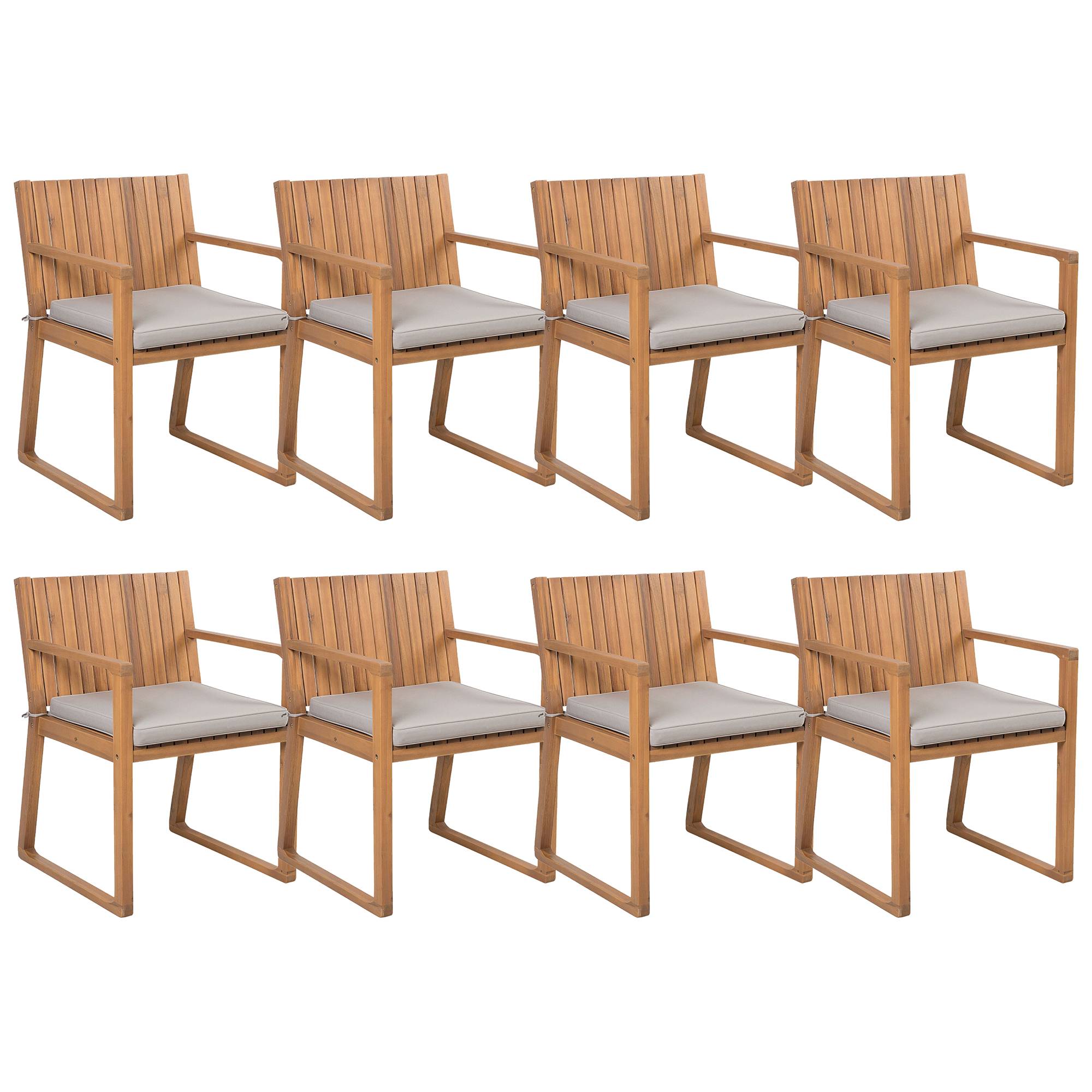 Beliani - Lot 8 Chaises de Jardin ou Terrasse en Bois d'Acacia Résistant avec Coussins Gris Beiges Matières Durables Confort d'Assise Optimal Beliani - Image 1