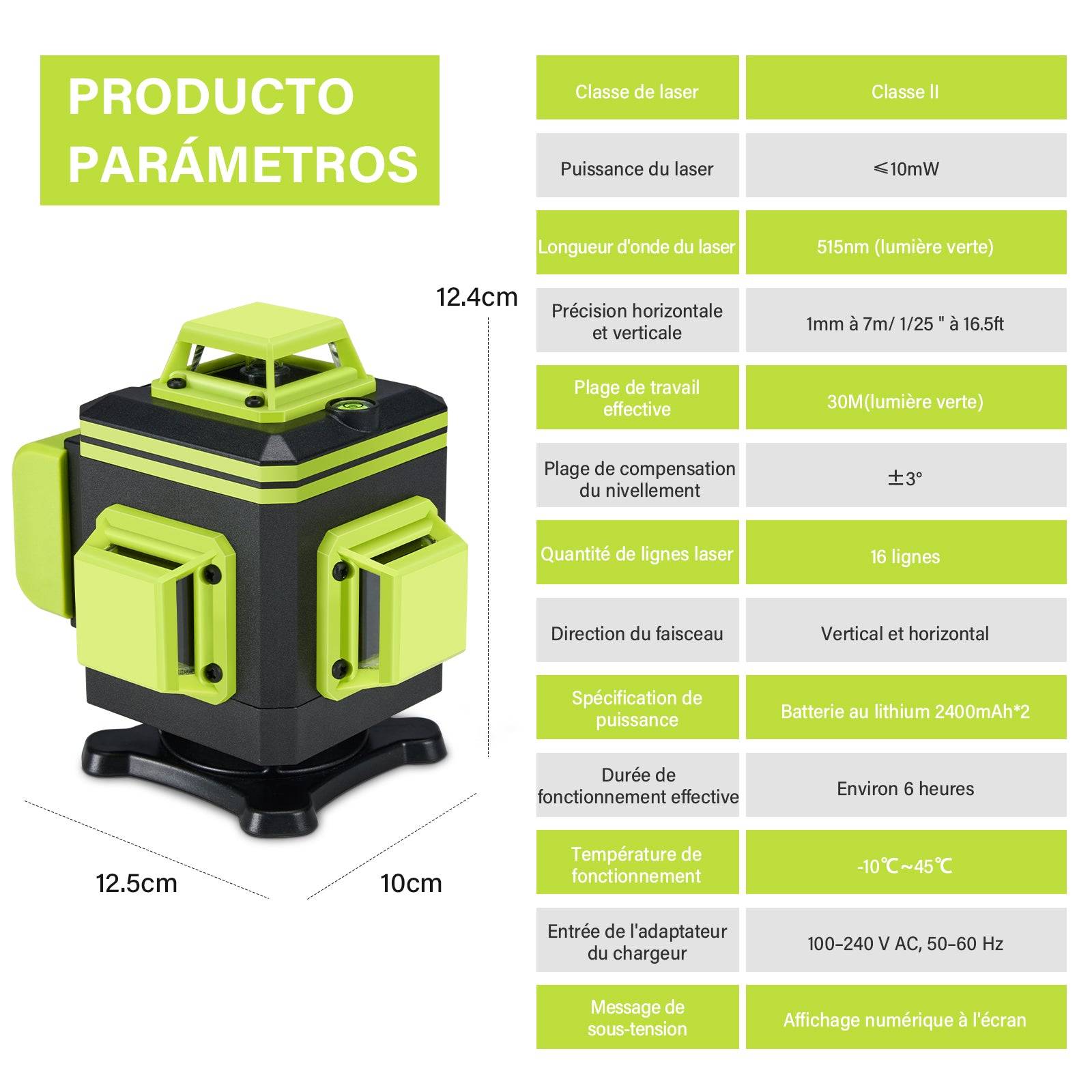 Teeno - Niveau laser 4 x 360° avec affichage de la puissance, 16 lignes, batteries 2 x 2400 mAh - Image 3