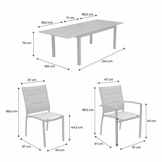sweeek - Table de jardin extensible aluminium + 8 assises - Chicago Gris - Table en aluminium 175/245cm avec rallonge et 8 assises en textilène | sweeek - Image 6