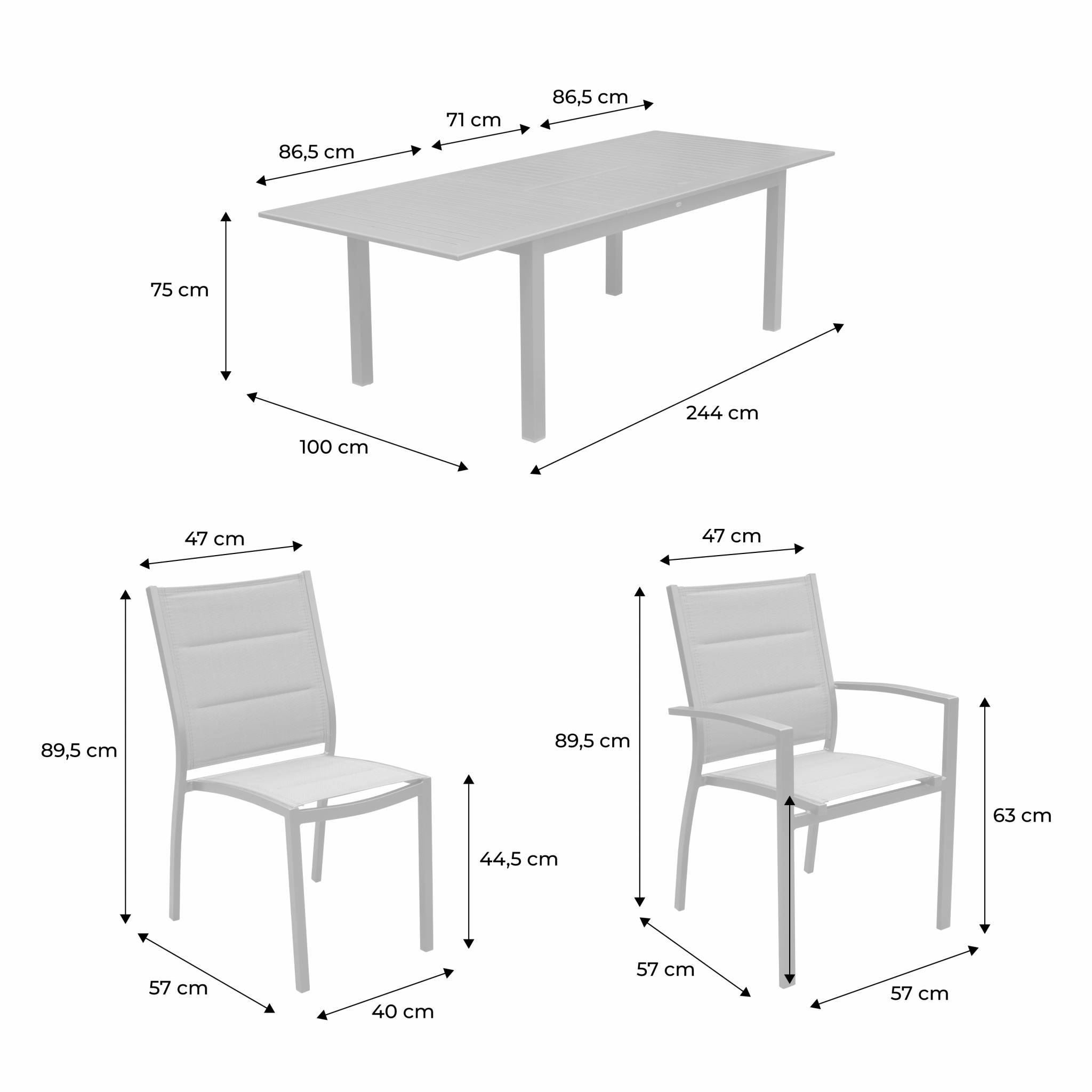 sweeek - Table de jardin extensible aluminium + 8 assises - Chicago Gris - Table en aluminium 175/245cm avec rallonge et 8 assises en textilène | sweeek - Image 6