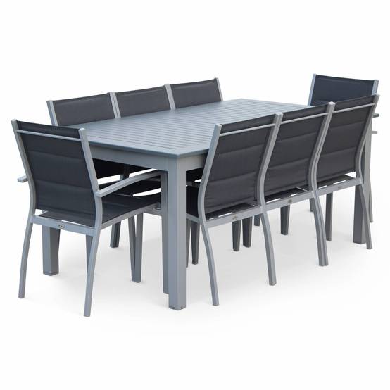 sweeek - Table de jardin extensible aluminium + 8 assises - Chicago Gris - Table en aluminium 175/245cm avec rallonge et 8 assises en textilène | sweeek - Image 3