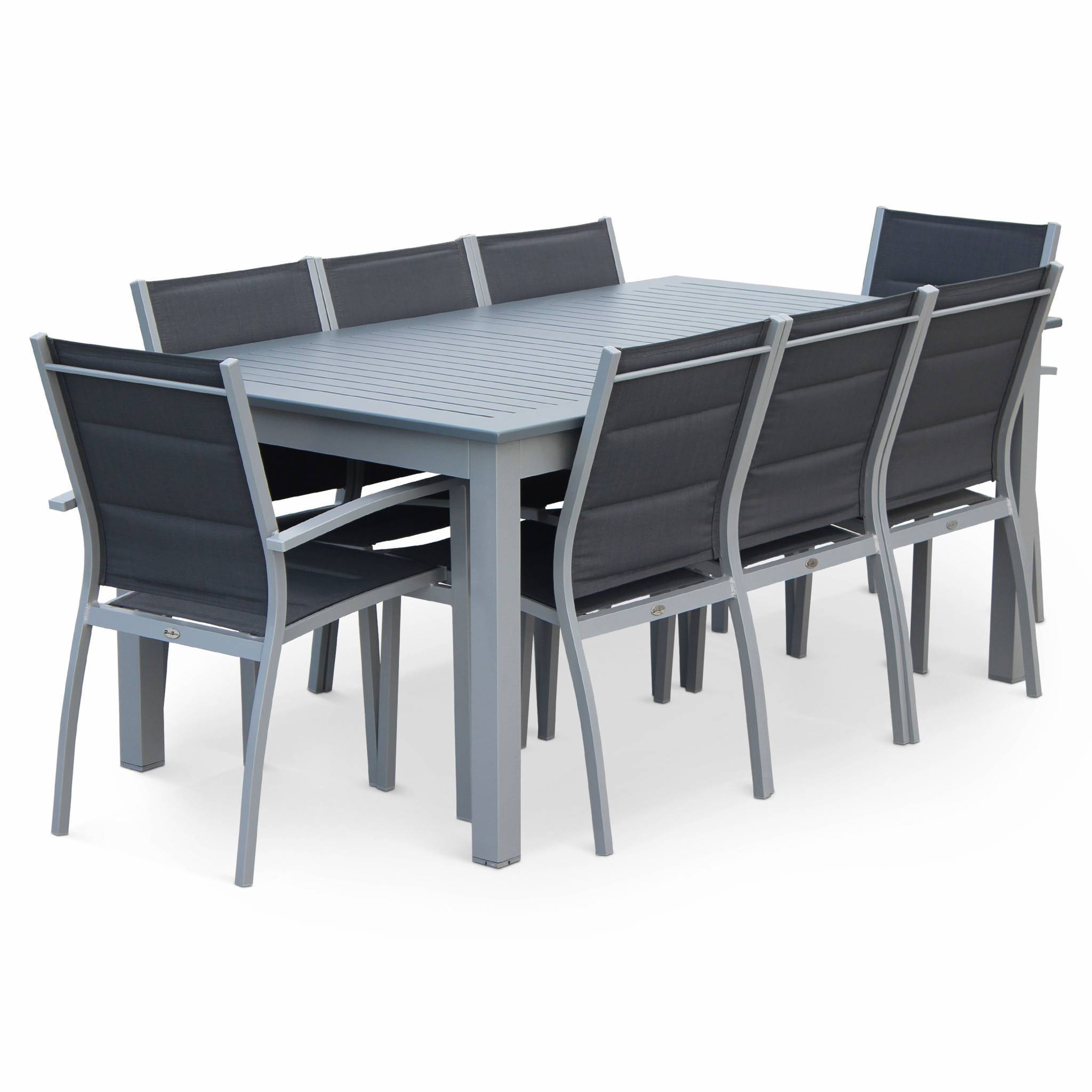 sweeek - Table de jardin extensible aluminium + 8 assises - Chicago Gris - Table en aluminium 175/245cm avec rallonge et 8 assises en textilène | sweeek - Image 3