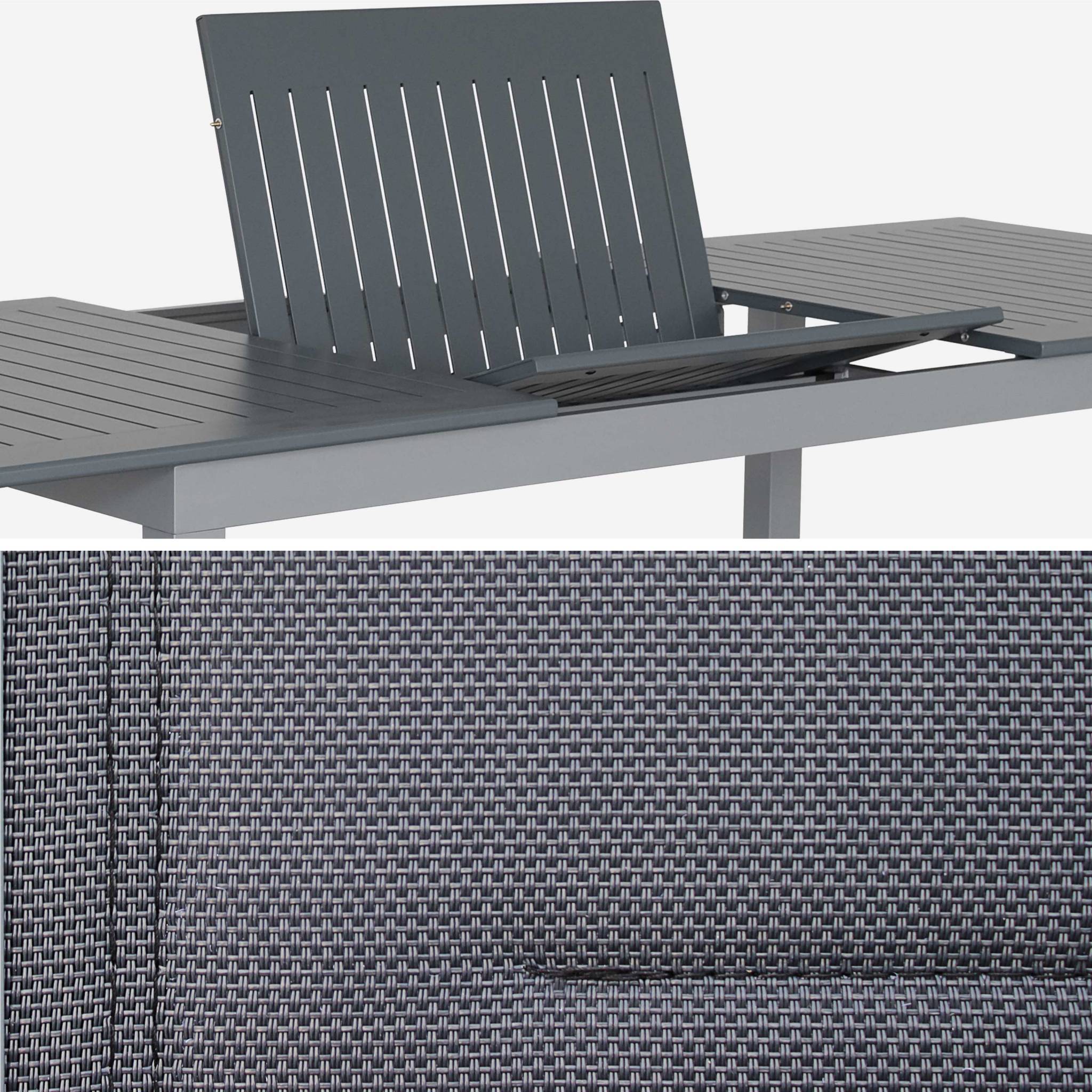 sweeek - Table de jardin extensible aluminium + 8 assises - Chicago Gris - Table en aluminium 175/245cm avec rallonge et 8 assises en textilène | sweeek - Image 5