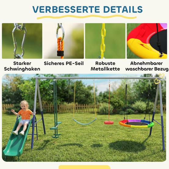 Sans Marque - Portique 5-en-1 avec toboggan, balançoire nid, 382x196x203cm, multicolore - Image 10