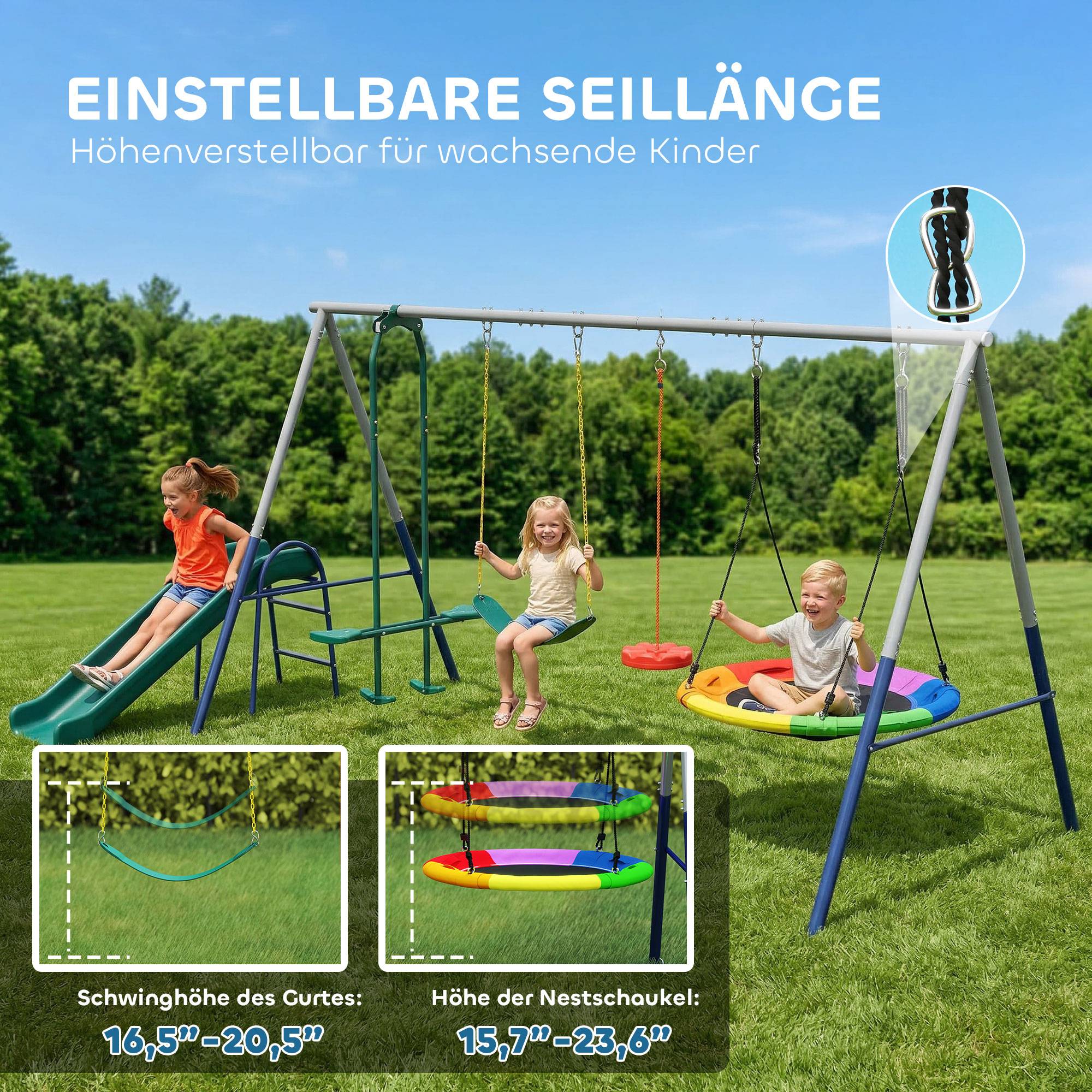 Sans Marque - Portique 5-en-1 avec toboggan, balançoire nid, 382x196x203cm, multicolore - Image 8