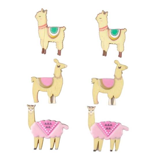 Lot de 6 Stickers en Bois "Lama" 5cm Multicolore - Image 1