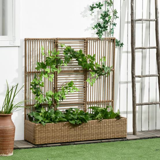 Jardinière avec treillis résine tressée sable 103 x 29 x 103 cm - PANGIVO - Image 3