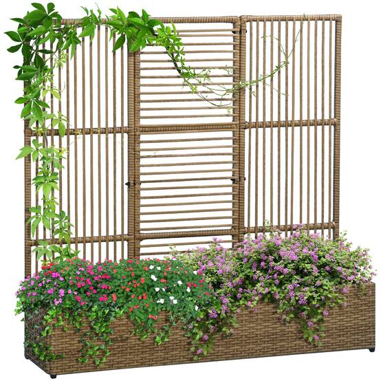 Jardinière avec treillis résine tressée sable 103 x 29 x 103 cm - PANGIVO - Image 1