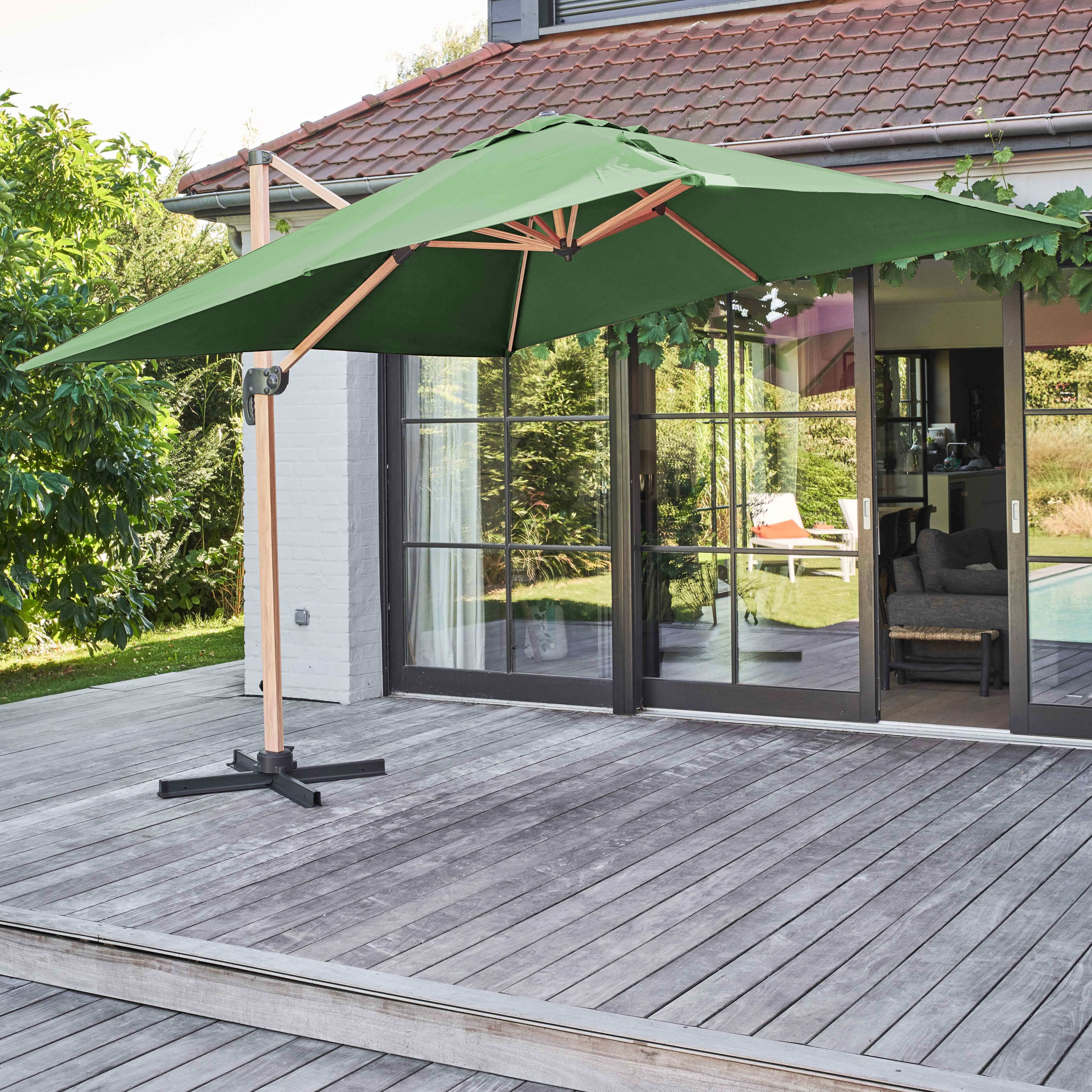 Oviala - Parasol déporté carré 3x3m effet bois vert cactus Brescia - Oviala - Image 2