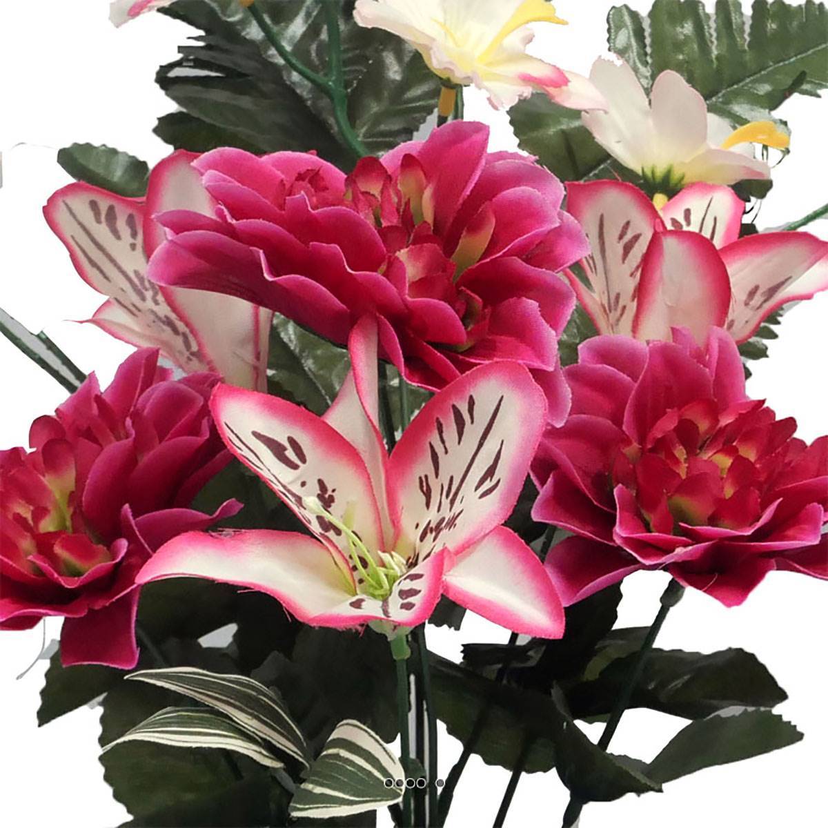 Artificielles - Pot fleurs artificielles cimetière dahlias, lys et orchidées Rose fushia - couleur: Rose fushia 730 - Image 3