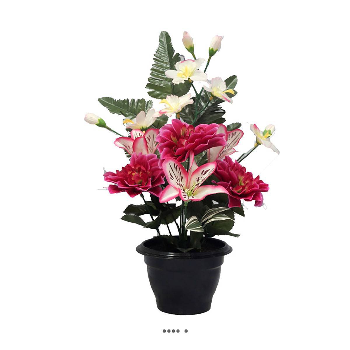 Artificielles - Pot fleurs artificielles cimetière dahlias, lys et orchidées Rose fushia - couleur: Rose fushia 730 - Image 1