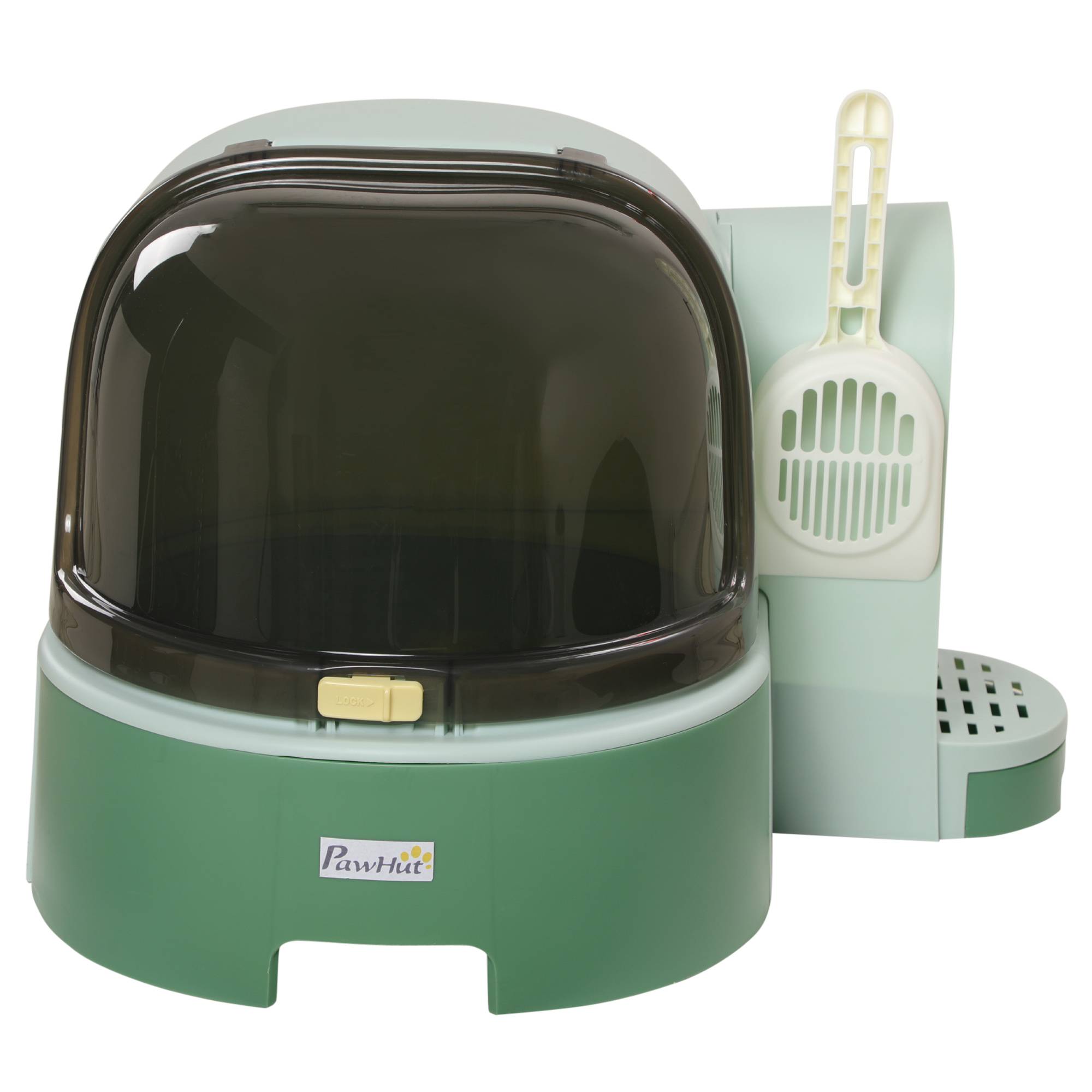 Bac à litière fermé double tiroir spacieux pour chat avec pelle anti-odeur vert et noir - ComfortXL Outdoor Living - Image 2
