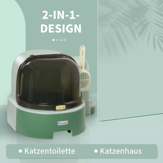 Bac à litière fermé double tiroir spacieux pour chat avec pelle anti-odeur vert et noir - ComfortXL Outdoor Living - Image 6