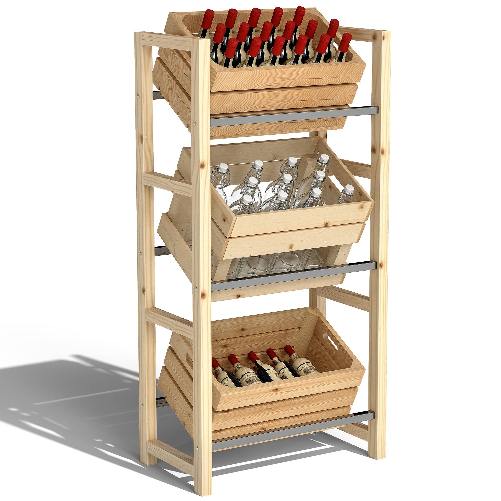 Étagère pour caisses de boissons bois de sapin naturel 56 x 32 x 112 cm - PANGIVO - Image 1