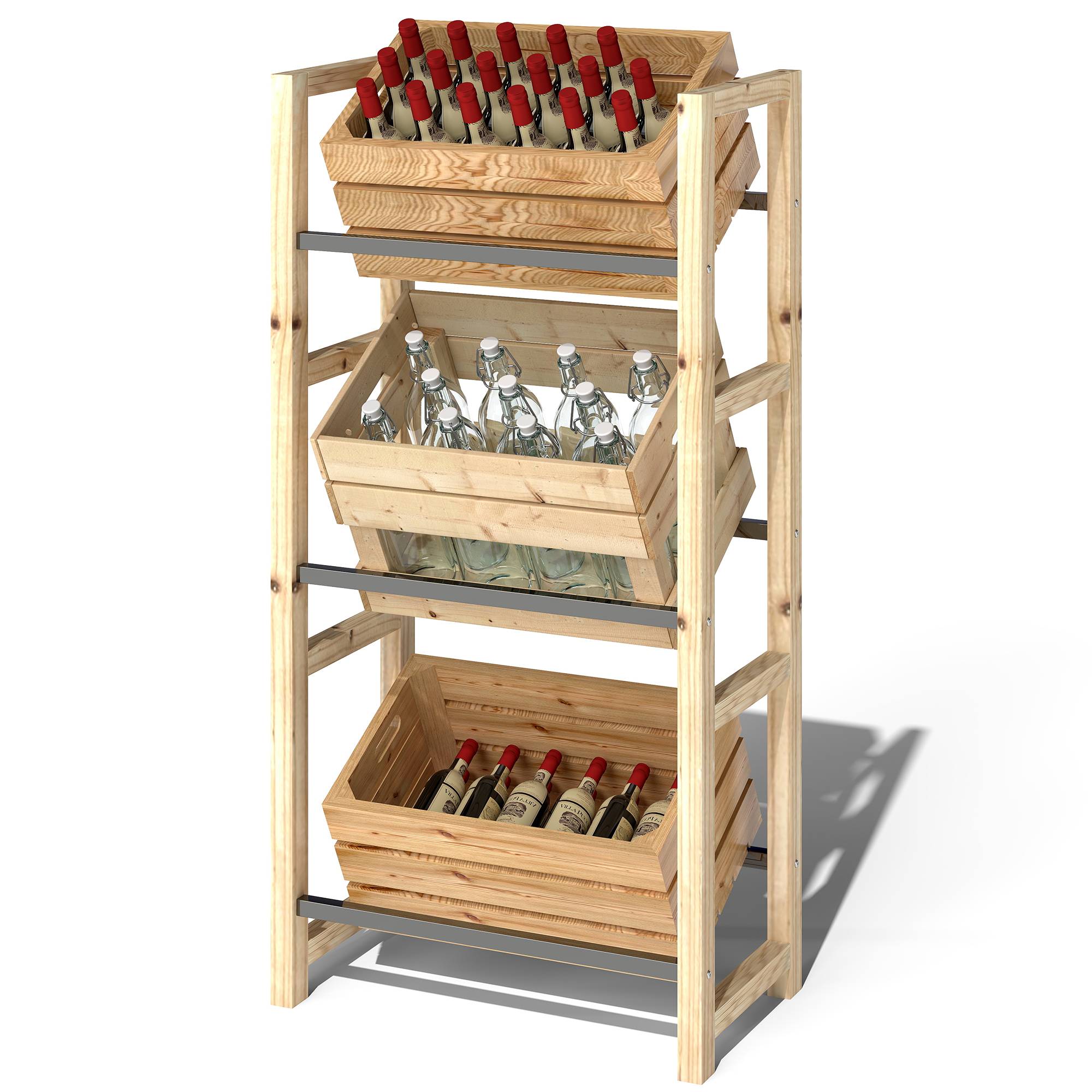 Étagère pour caisses de boissons bois de sapin naturel 56 x 32 x 112 cm - PANGIVO - Image 2