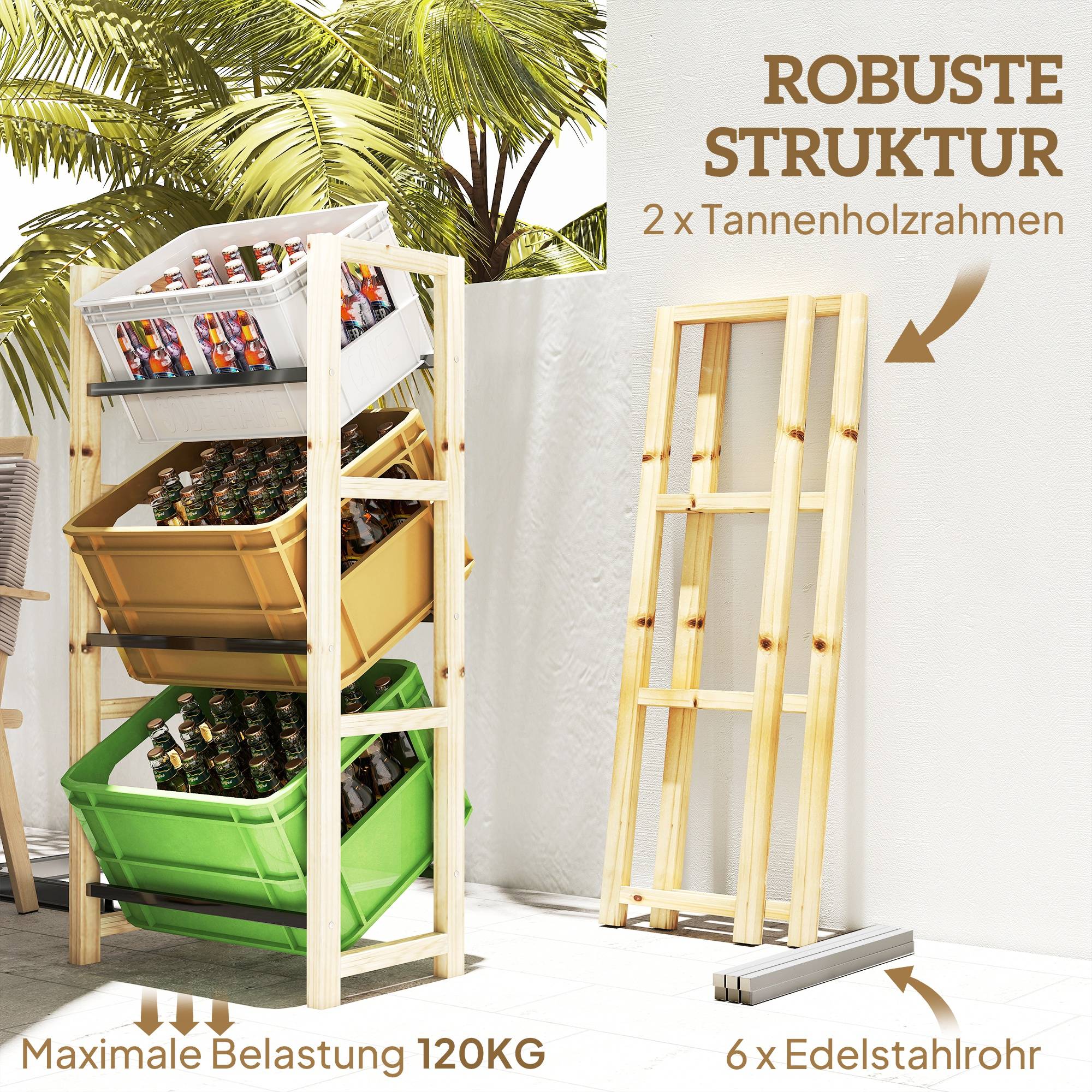 Étagère pour caisses de boissons bois de sapin naturel 56 x 32 x 112 cm - PANGIVO - Image 8
