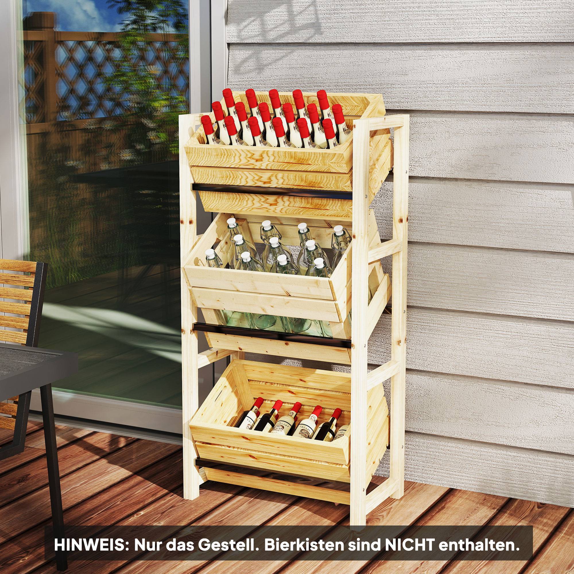 Étagère pour caisses de boissons bois de sapin naturel 56 x 32 x 112 cm - PANGIVO - Image 4