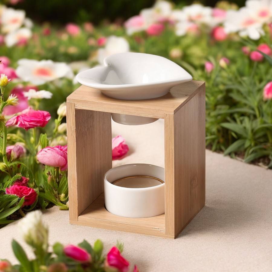 Brûle Parfum Arum - Brûleur Fondant Parfumé – Diffuseur Huile Essentielle – Brûleur en céramique et bambou - Haut: 12 cm - Zen'Arôme - Image 1
