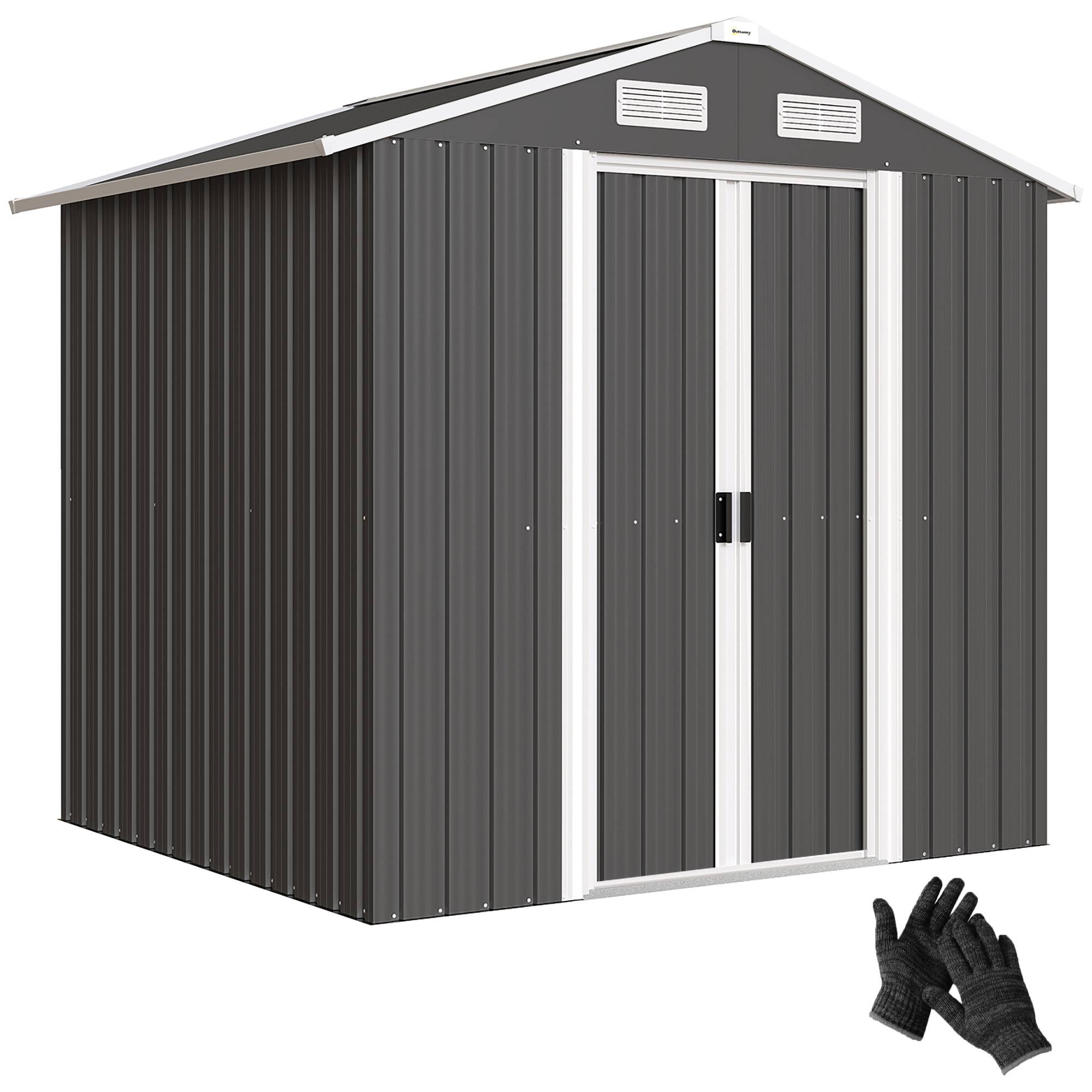 Abri de jardin acier galvanisé grand volume rangement double porte 196x159x188cm noir - ComfortXL Outdoor Living - Image 1