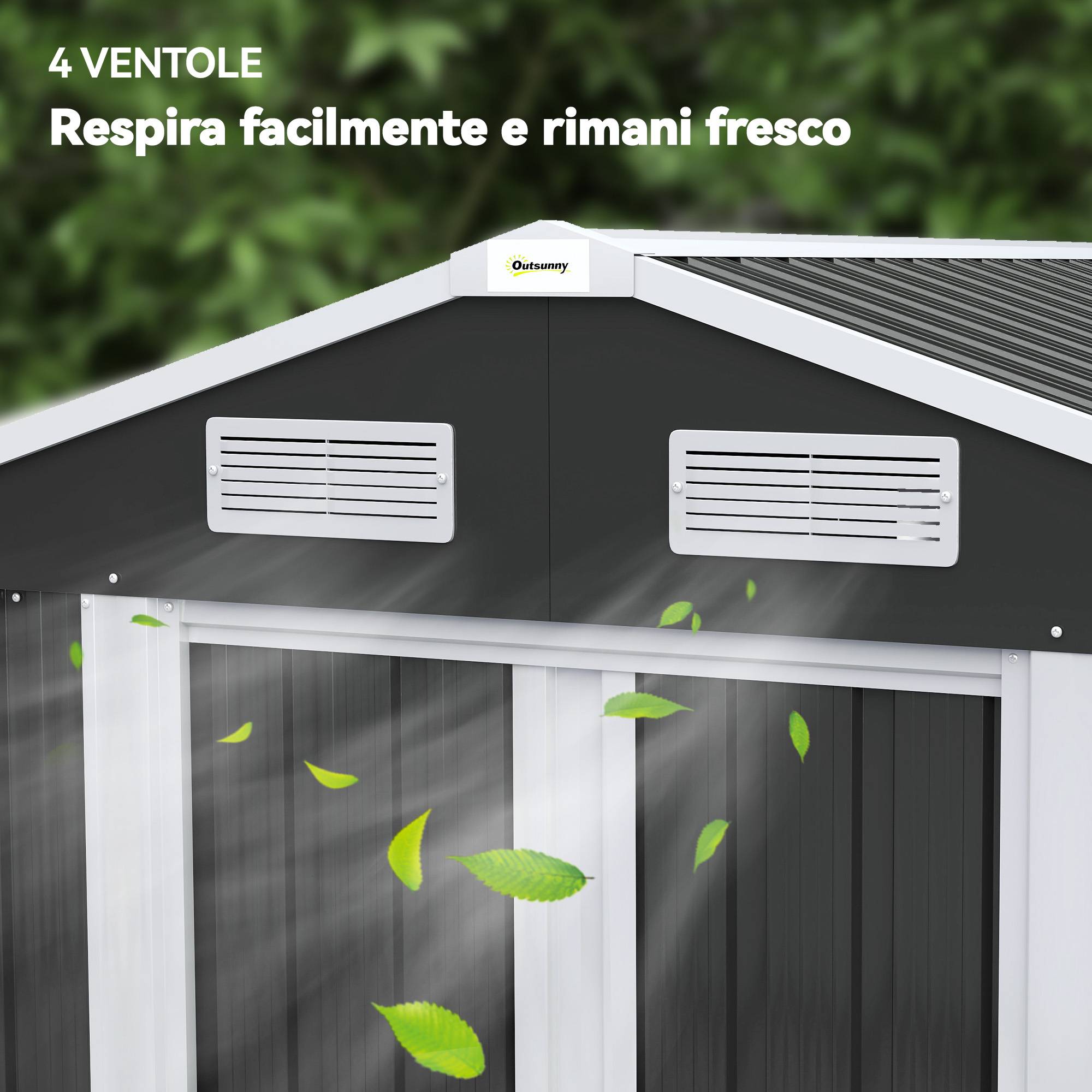Abri de jardin acier galvanisé grand volume rangement double porte 196x159x188cm noir - ComfortXL Outdoor Living - Image 8