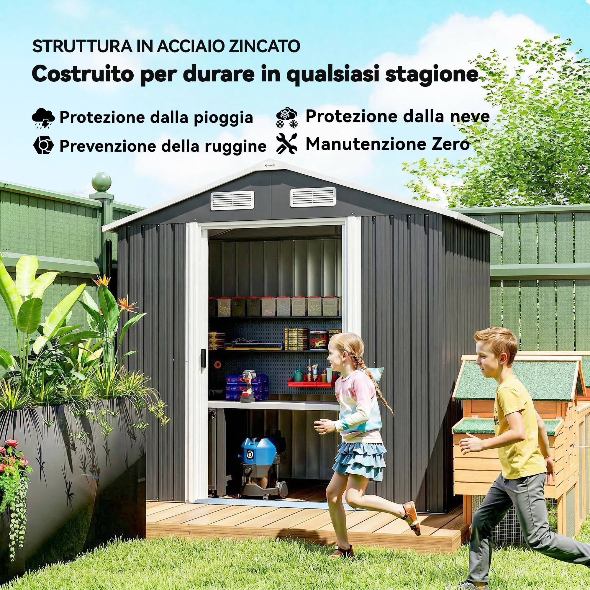 Abri de jardin acier galvanisé grand volume rangement double porte 196x159x188cm noir - ComfortXL Outdoor Living - Image 6