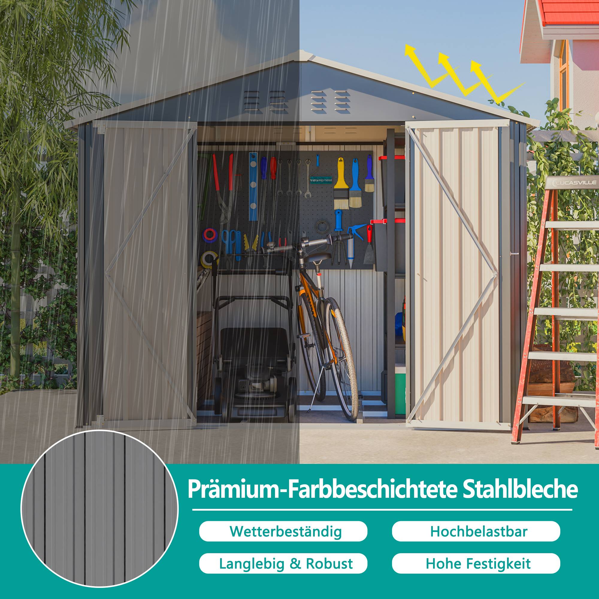Abri Jardin Métal 4,1m² Rangement Outils Double Porte Anthracite - ComfortXL Outdoor Living - Image 7