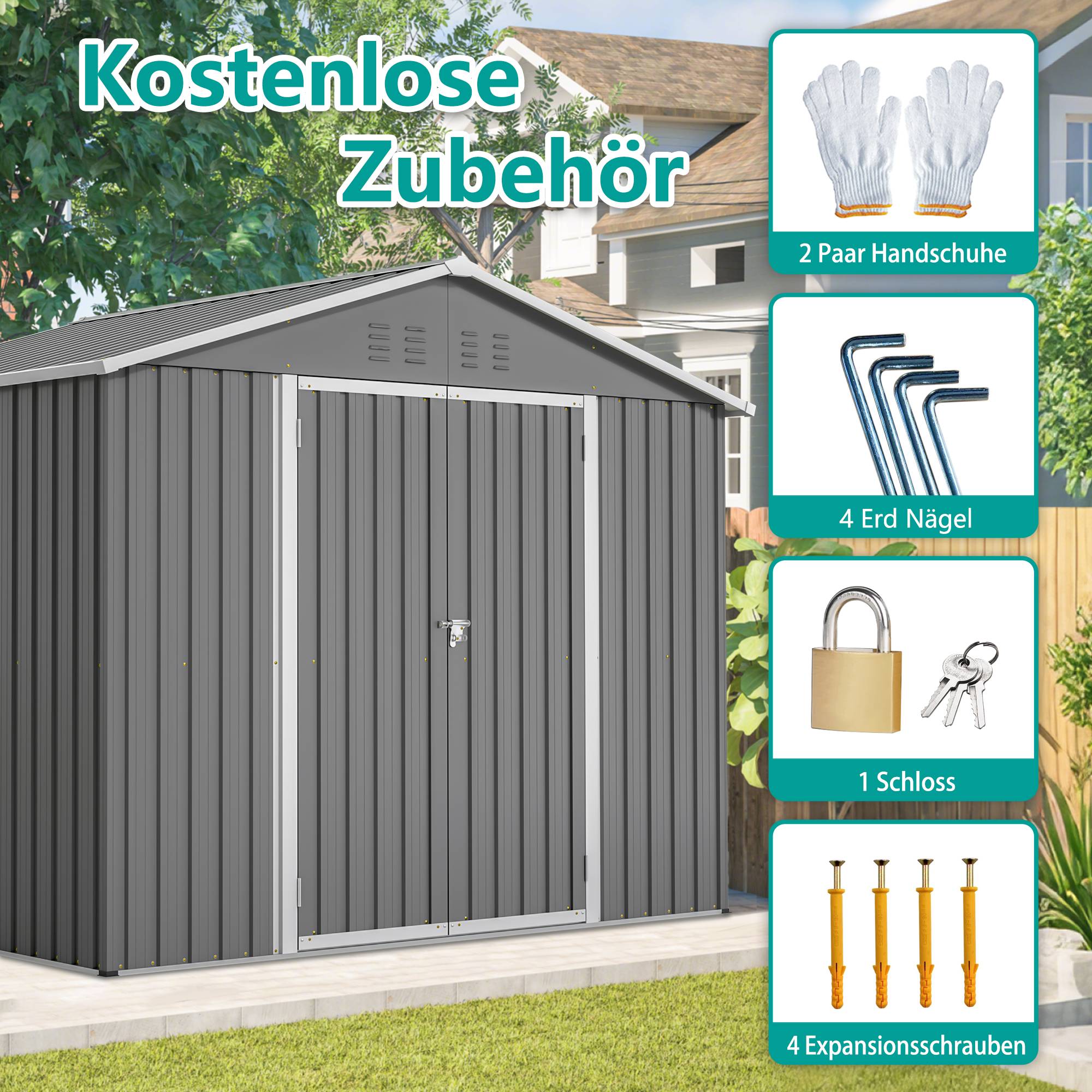 Abri Jardin Métal 4,1m² Rangement Outils Double Porte Anthracite - ComfortXL Outdoor Living - Image 5