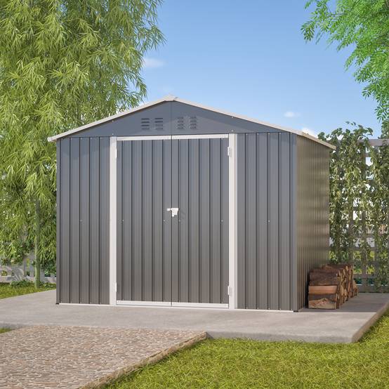 Abri Jardin Métal 4,1m² Rangement Outils Double Porte Anthracite - ComfortXL Outdoor Living - Image 9