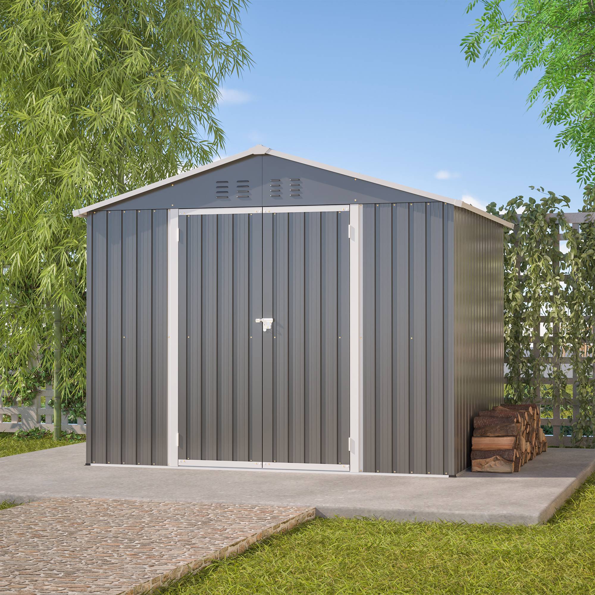 Abri Jardin Métal 4,1m² Rangement Outils Double Porte Anthracite - ComfortXL Outdoor Living - Image 9